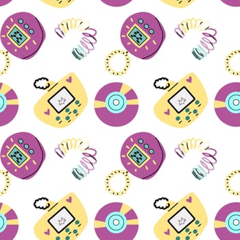 90s retro element seamless pattern, retro style, game and music items. Can use for stickers, banner, greeting card. wallpaper, textile, music background.