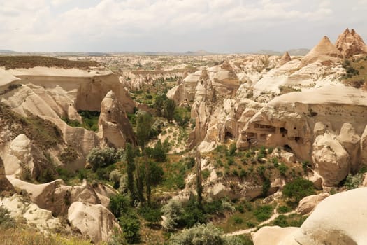 View onto the Joachim and Anna Church and the green valley next to it, Red Valley, Kizilcukur Vadisi close to Göreme, Cavusin, Cappadocia, Turkey 2022