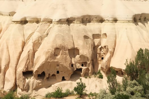 View onto the Three Crosses Church, Üz Hacli Kilise in the Red Valley, Kizilcukur Vadisi close to Göreme, Cavusin, Cappadocia, Turkey 2022