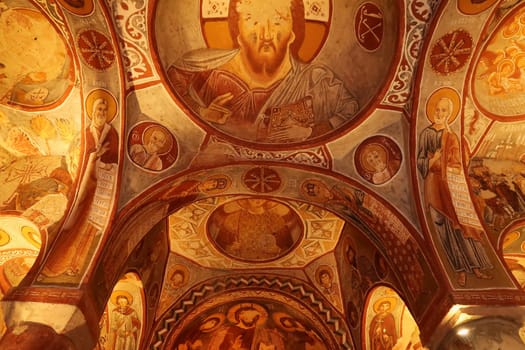 Christian ceiling fresco, painting inside of the Apple Church, Elmali Kilise at the Göreme Open Air Museum, Göreme, Cappadocia, Turkey 2022