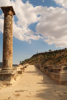 Entering the Severan, Cendere Bridge, a column on the left, close to Adiyaman, Turkey 2022