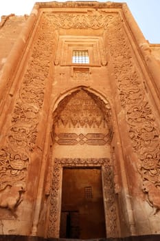 Majestic gate, doorway in ottoman architecture in the second court inside the Ishak Pasha Palace, Sarayi, Dogubeyazit, Turkey 2022