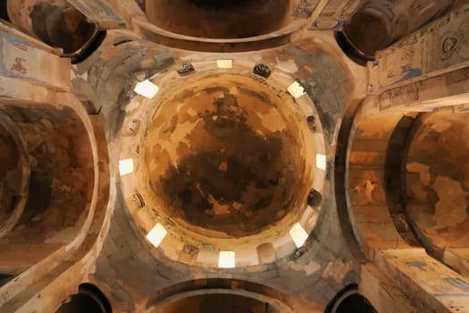 The ceiling of the Armenian Cathedral of the Holy Cross, vaults, a cupola, dome and christian orthodox wall paintings and frescos, Akdamar Island, Lake Van, Turkey 2022