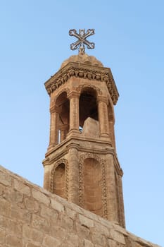The bell tower of the Mor Smuni Church, Kilisesi, syriac orthodox church in Mardin, Turkey 2022