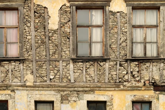 Facade of an old half-timbered, timber framed, truss house in Trabzon, Turkey 2022