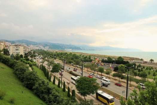 View onto the Giresun Road, Giresun Yolu and the black sea behind it from the Hagia Sophia Mosque, Trabzon, Turkey 2022