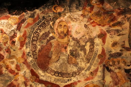 Christ Pantocrator Fresco, colorful ceiling painting, fresco, wall painting of Jesus, inside the Rock Church at Sumela, Sümela Monastery, Trabzon, Turkey 2022