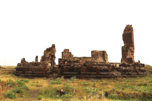 The ruins of King Gagik`s Church of St., Saint Gregory, Gagikashen at the ancient site of Ani, an abandoned ruined armenian city, close to Kars, Turkey 2022