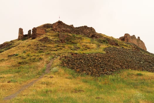 The ruins of the Citadel at the ancient site of Ani, an abandoned ruined armenian city, close to Kars, Turkey 2022