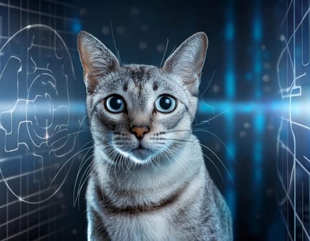Cat portrait sterile environment and perfect view in resolution concept, the vision of the future and a healthy life concept. Look precisely and directly at the target.