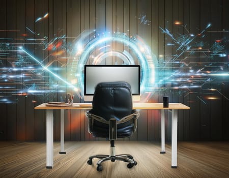 Social network media concept with world map on modern computer monitor. 3D rendering