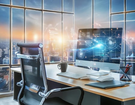 Social network media concept with world map on modern computer monitor. 3D rendering