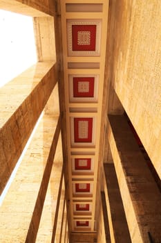 Collonade, aisle with colorful patterns, paintings on the ceiling at the Anitkabir monument, complex, memorial, Ankara, Turkey 2022