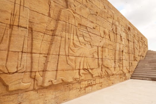 Beautiful bas-relief, basrelief, bas relief next to the stairs leading up to the Hall of Honor, the mausoleum inside the Anitkabir monument, memorial, complex, Mustafa Kemal Atatürk, Ataturk can be recognized, Ankara, Turkey 2022