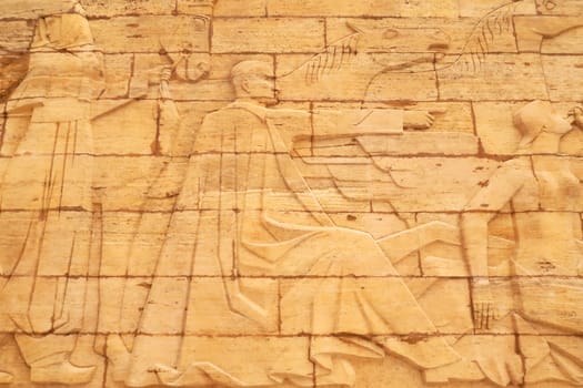 Mustafa Kemal Atatürk, Ataturk can be recognized on the bas-relief, basrelief, bas relief next to the stairs leading up to the Hall of Honor, the mausoleum inside the Anitkabir monument, memorial, complex, Mustafa Kemal Atatürk, Ankara, Turkey 2022