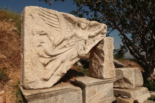 Relief of Nike the winged goddess of victory in Ephesus, Turkey 2022