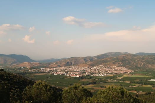 View onto the town of Selcuk in the late afternoon, Turkey 2022