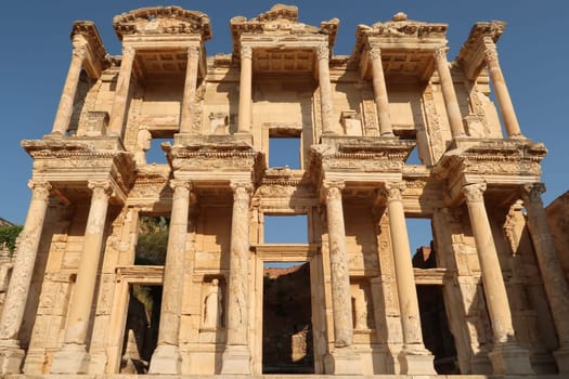 The elaborate facade of the Library of Celsus at Ephesus, Selcuk, Turkey 2022