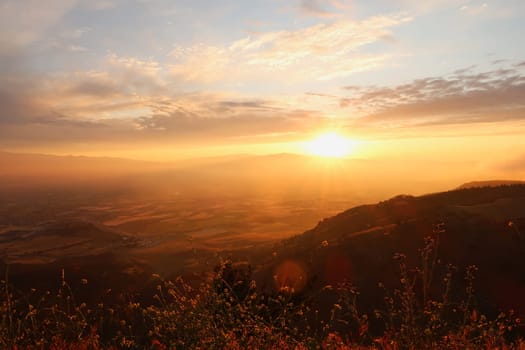 Spectacular sunset over the valley next to Pamukkale, Turkey 2022