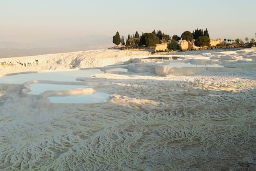 The famous limestone travertines of Pamukkale early in the morning, Denizli, Turkey 2022