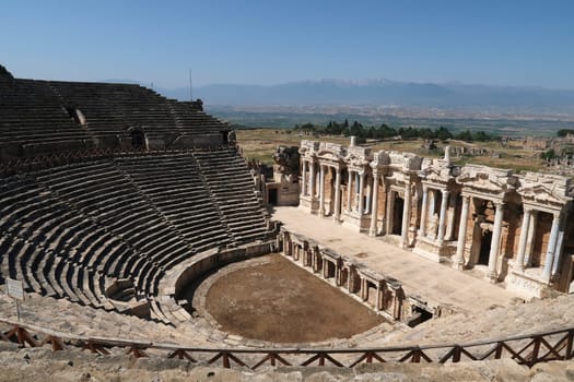 The Amphitheater Theater at the archaeological site of Hierapolis, Pamukkale, Denizli, Turkey 2022