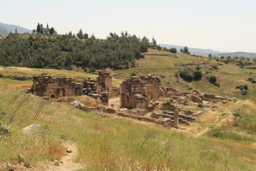 View onto the St. Philip Marytrium at the archaeological site of Hierapolis, Pamukkale, Denizli, Turkey 2022