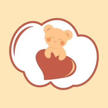 Cute teddy bear in kawaii style holding a heart. Minimalistic postcard. Sticker. Concept of love, family, Mother's Day. Vector image.