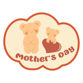 Cute teddy bear in kawaii style gives mom a heart. Minimalistic card with an inscription. Sticker. Mother's Day concept. Vector image.