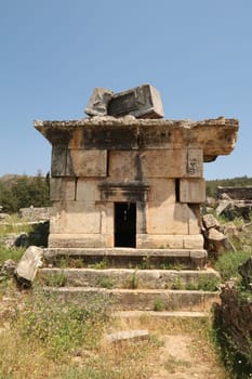 The Tomb 114, tomb of the curses at the northern Necropolis of the ancient site of Hierapolis, Pamukkale, Denizli, Turkey 2022