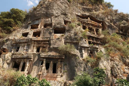 The famous rock cut, rock hewn tombs of Telmessos, nowadays Fethiye, Turkey 2022