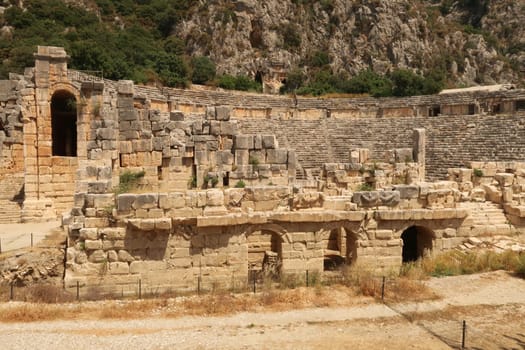 The amphitheater of the ancient town of Myra, close to Demre, Turkey 2022