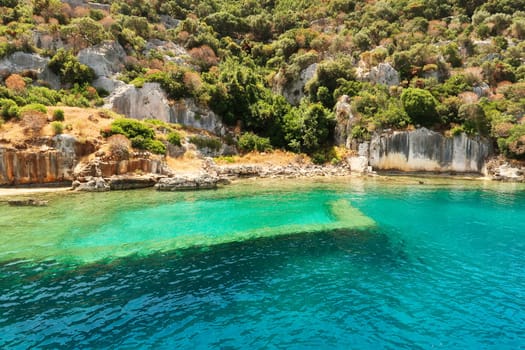 Submerged wall at the ancient sunken city of Kekova, Kekova Island, Demre, Turkey 2022