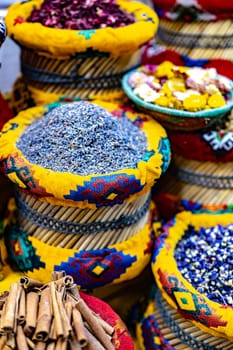 Variety of spices and herbs on Souq Muttrah , Muscat, Oman.