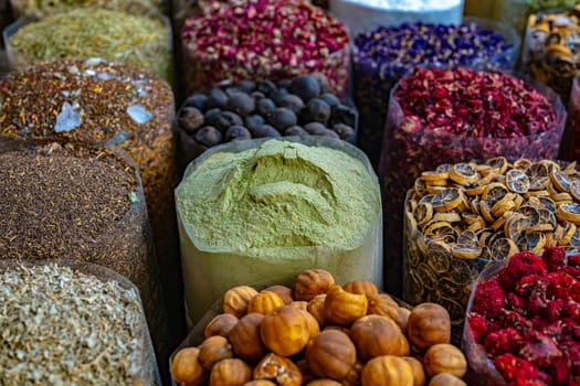 Variety of spices and herbs on Souq Muttrah, Muscat, Oman.