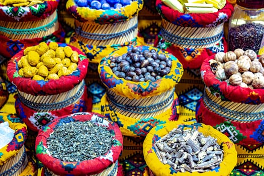 Variety of spices and herbs on Souq Muttrah , Muscat, Oman.
