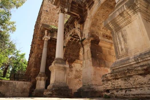 The Hadrians Gate, famous ancient roman landmark in Antalya, Turkey 2022