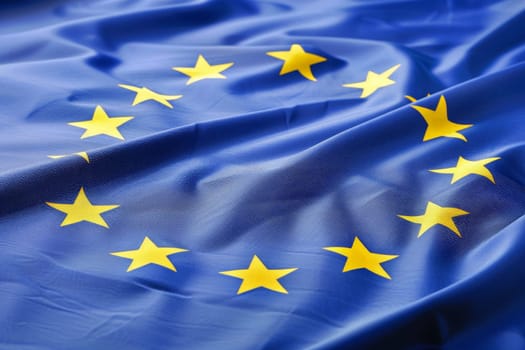 A close-up view of the colorful and iconic flag of the European Union, showcasing its stars and vibrant blue background.