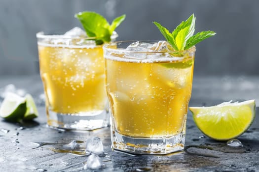 Icy citrus cocktails embellished with fresh mint leaves evoke the vibrant spirit of Cinco de Mayo.