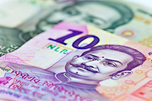 A symbolic representation of wealth and power, showcasing a pile of Indian currency adorned with the face of a prominent male figure.