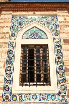 Colorful wall and window of Konak Cami Mosque, Izmir, Turkey, 15th of May 2022