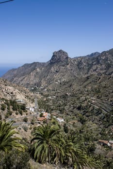Roque Cano über dem Tal von Vallehermoso, La Gomera, Kanarische Inseln, Spanien