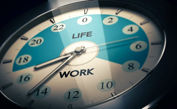 Work-life balance concept. Close up on a watch with work hours from 8 to 5. 3d illustration.