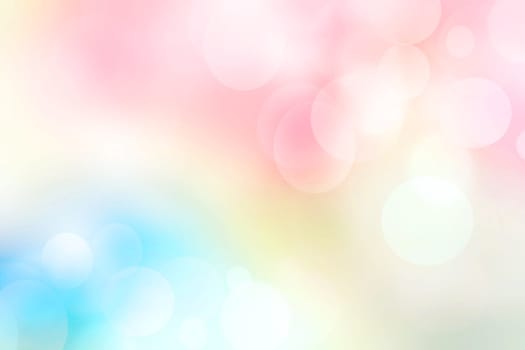 Abstract blurred vivid spring summer light delicate pastel blue orange yellow bokeh background texture with bright soft color circles. Card concept. Beautiful backdrop illustration.