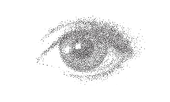 Halftone effect realistic human eye. Dotted vector