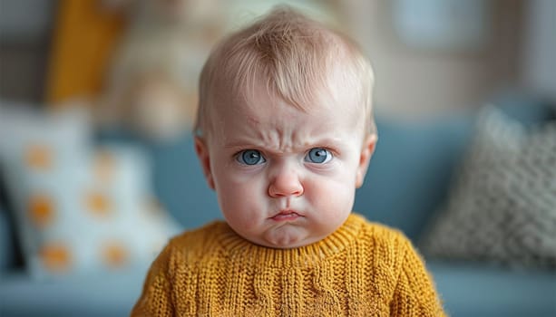 Angry child. Cute little boy in looking at camera with angry expression. Emotional kid,baby,toddler portrait