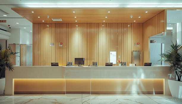 3d rendering grand luxury hotel reception hall and lounge restaurant with high ceiling. Modern building