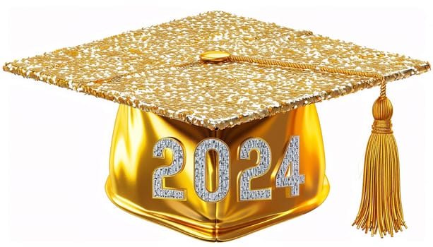 Class of 2024,. Congrats Graduation lettering with academic cap. Template for design party high school or college, graduate invitations. Graduation hat 2024 isolated in white background close up