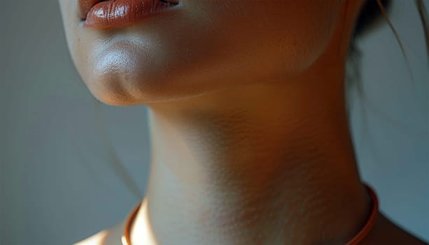 Female chin close up sideview. Beauty shot for spa salon. Close-up portrait beauty woman. Natural lip close up. Sexy and full lips. Clean skin