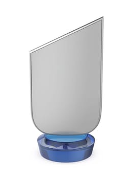 Silver plaque on blue crystal base award trophy