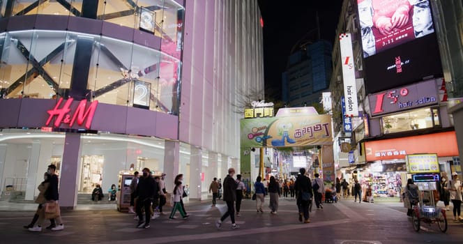 Taipei, Taiwan 02 March 2022: Ximending at night in Taipei city